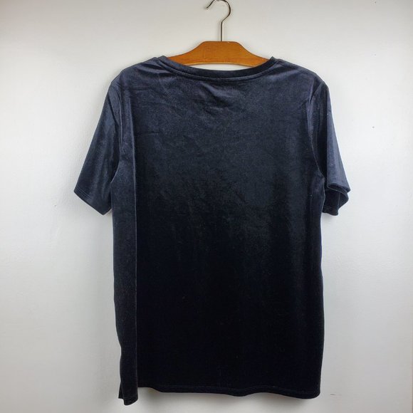Old Navy Women's Black Velour Short Sleeve Round Neck Top Spring L Large - Picture 7 of 9